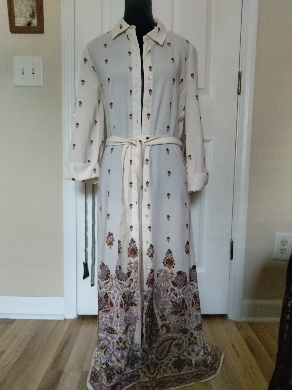 Sincerely Jules Cream Printed Maxi Shirt Dress with Border Print